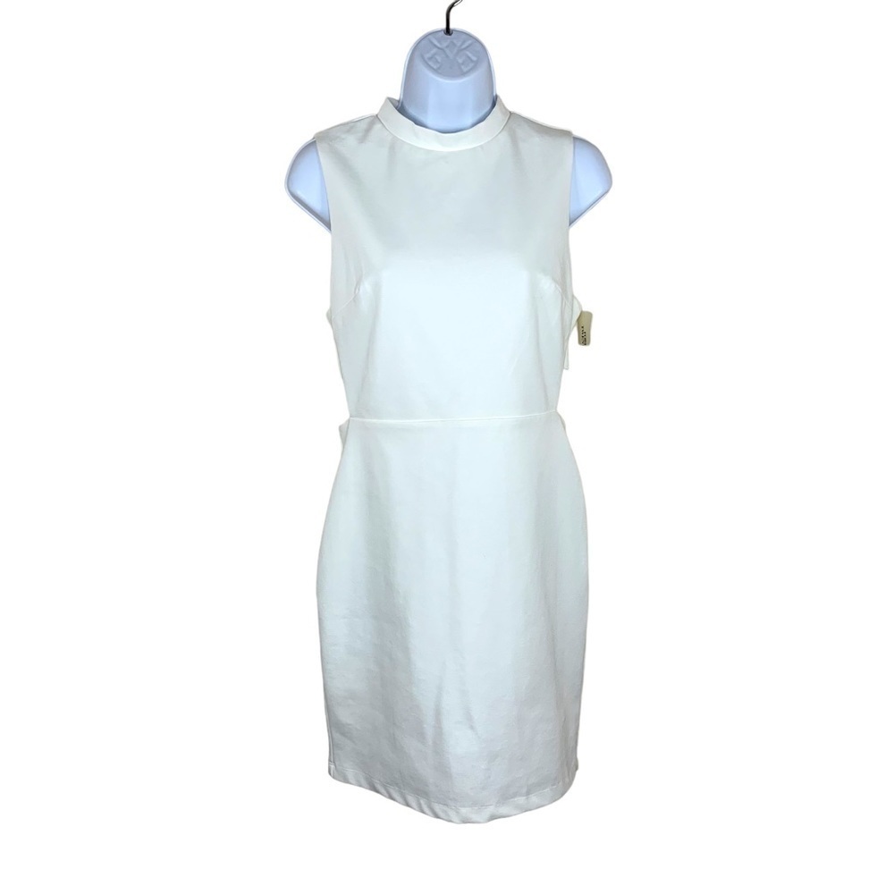 NEW Forever 21 White Cutout Bodycon Dress Mock Neck Sleeveless Stretch Large